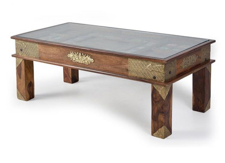 Mesa de Centro Arabe Mosaico Madera Cristal - Original House