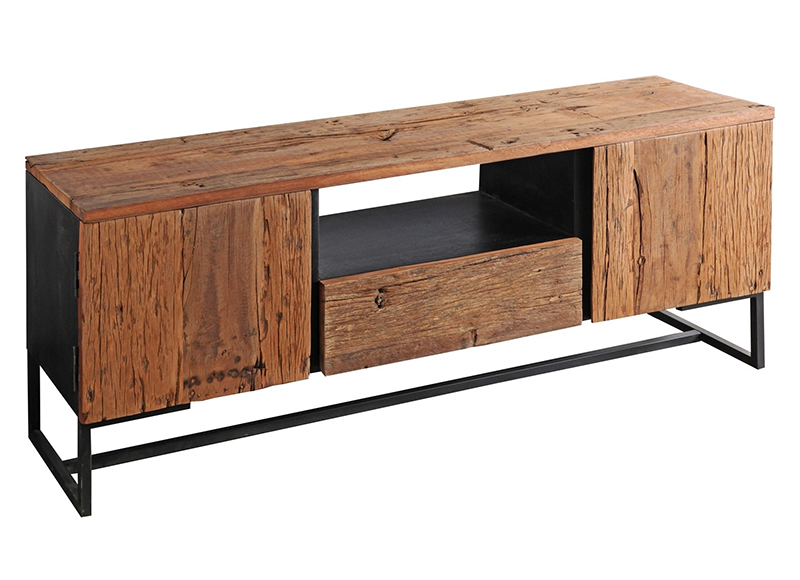 mueble-television-madera-reciclada-puertas-patas-metal