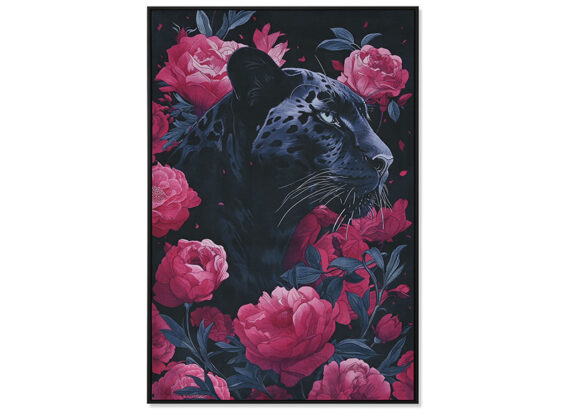 cuadro-lienzo-pantera-negra-rosas-marco