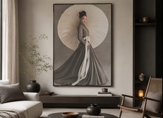 cuadro-chica-oriental-negro-gris-salon